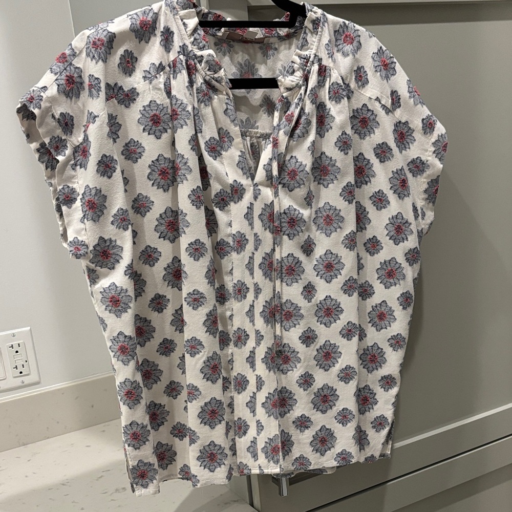 LOFT Red and Blue Floral Top